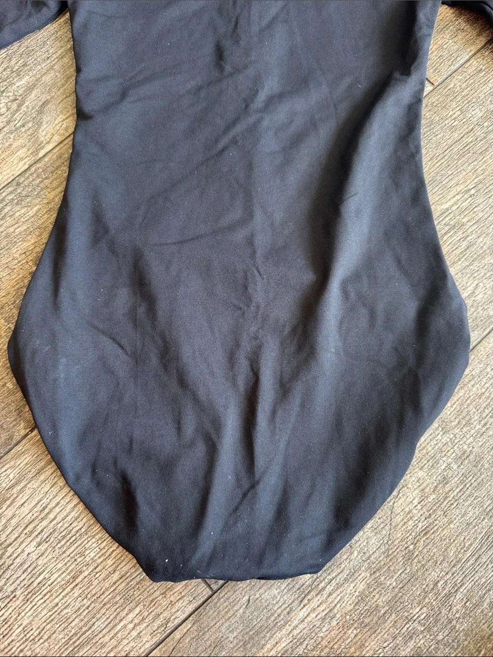 Girls Black Dance Leotard with Gold Front Zip